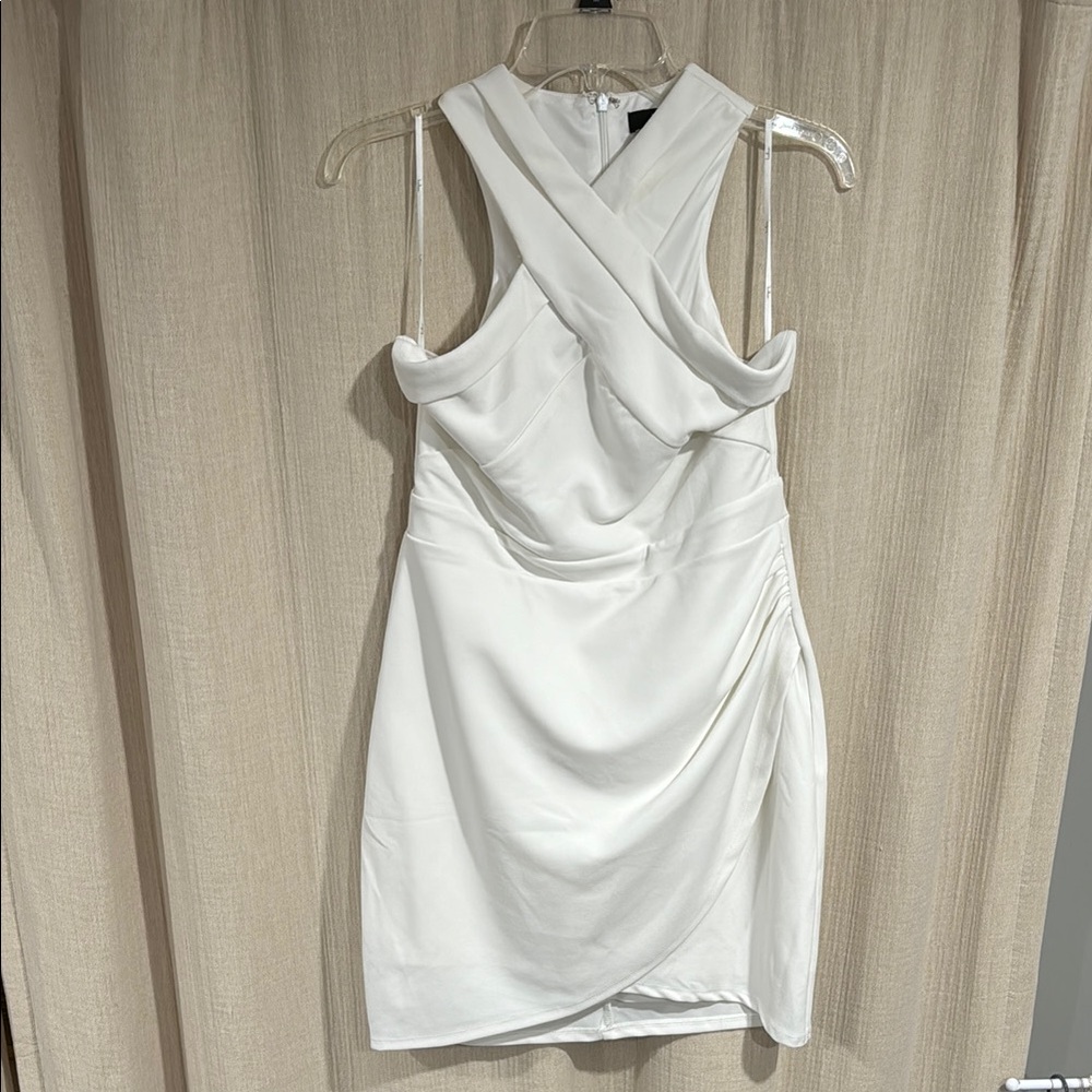 White Lulus Dress- Headed to Cocktail Hour Halter Tulip Mini Dress